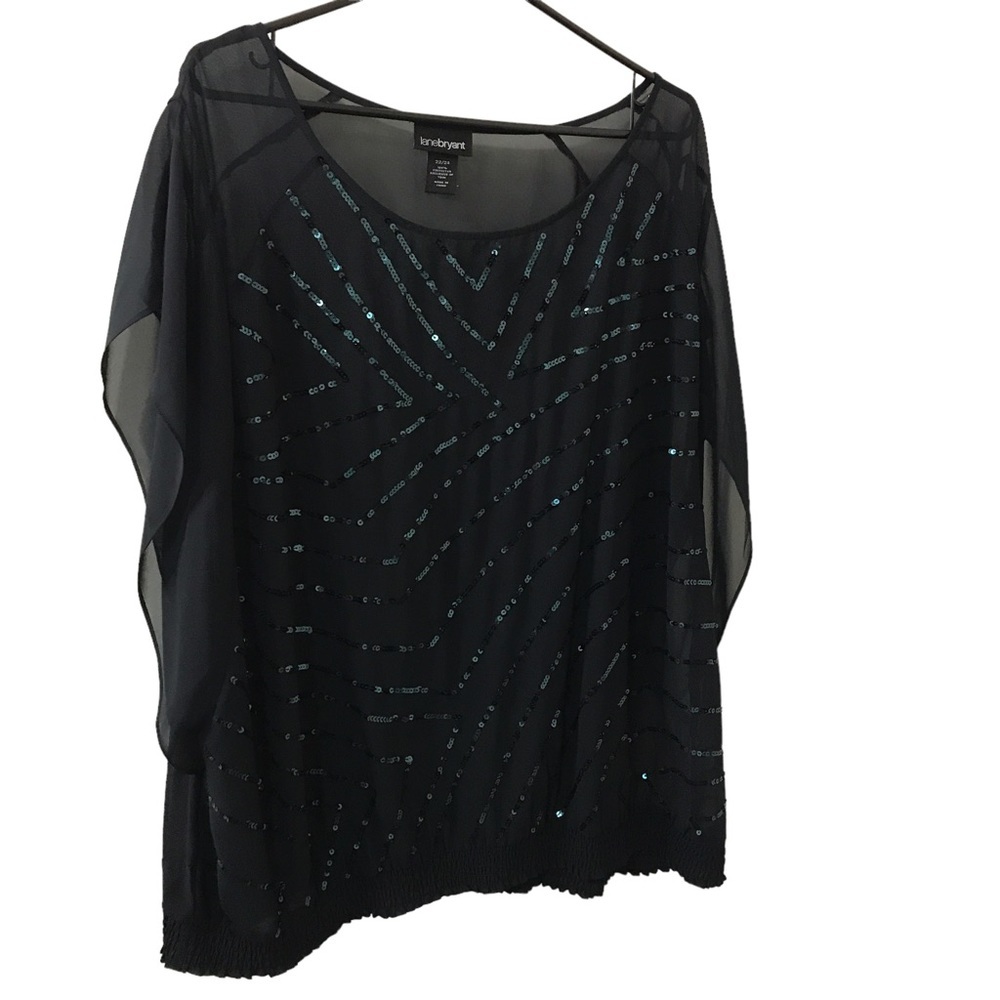 Lane Bryant Black Sequin Sheer Overlay Blouse